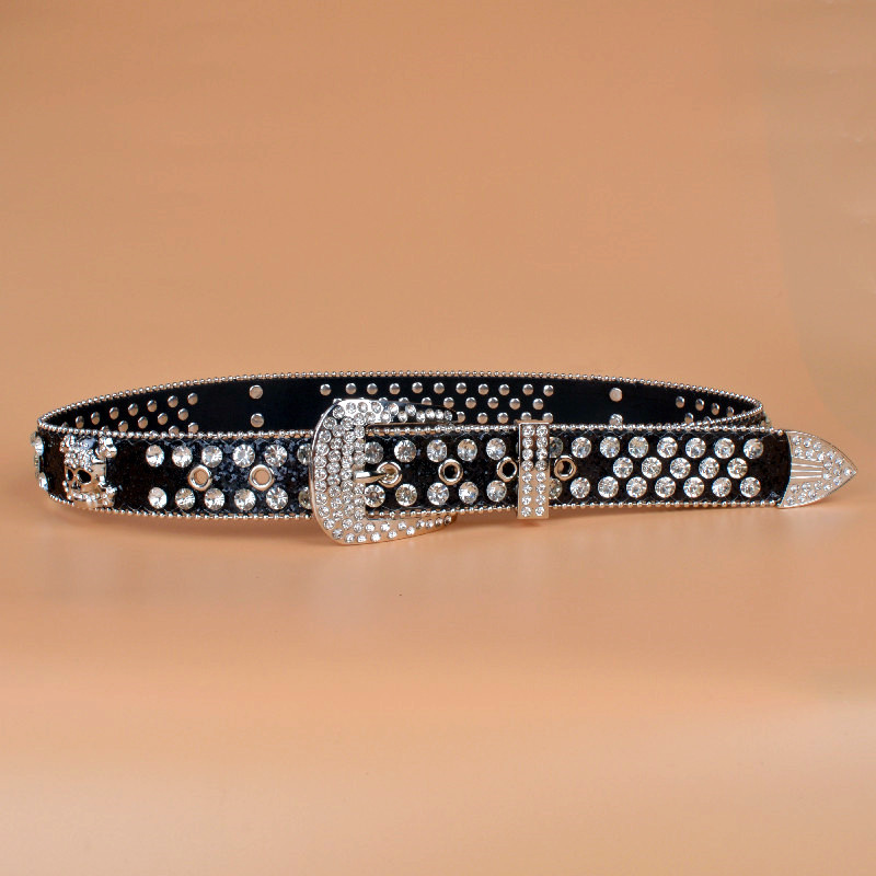 250g Weight Rhinestones Inlay Material Belt Classification 1 Pair Quantity Holiday, Daily Occasion Punk Skull Pu Leather Alloy Inlay Rhinestones Women's Leather Belts