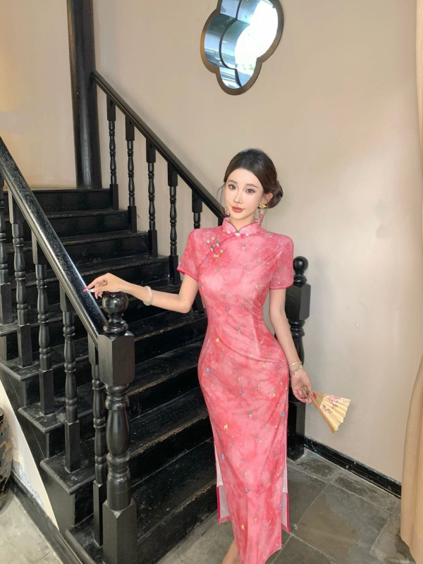 新中式国风碎花改良旗袍连衣裙设计感气质减龄掐腰长裙子夏国潮风|undefined