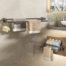 浴室毛巾架双杆免打孔卫生间挂毛巾杆太空铝浴巾置物架子单杆