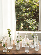 復古浮雕透明玻璃花瓶拍照道具家居簡約攝影裝飾擺件法式小插花瓶