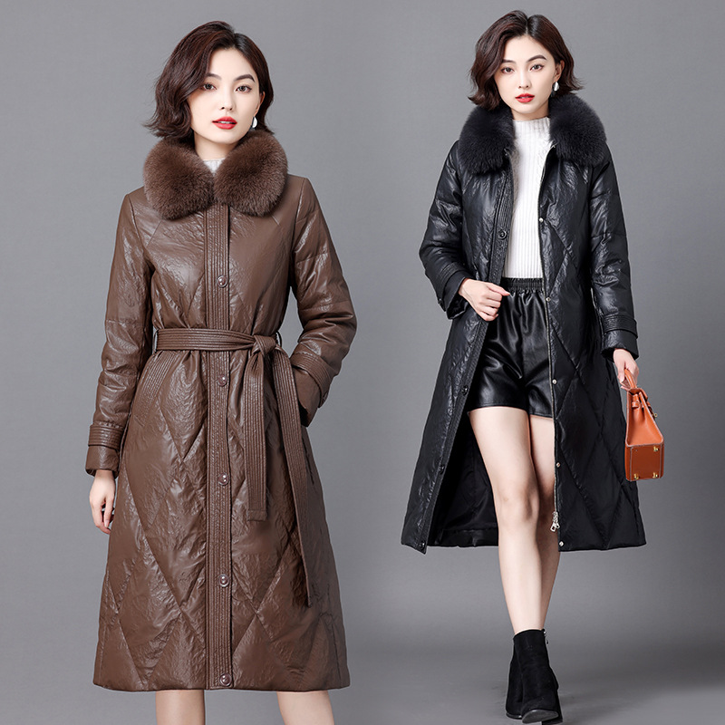 真皮皮衣女士中长款冬季狐狸毛领皮羽绒服绵羊皮中年女式加厚皮草
