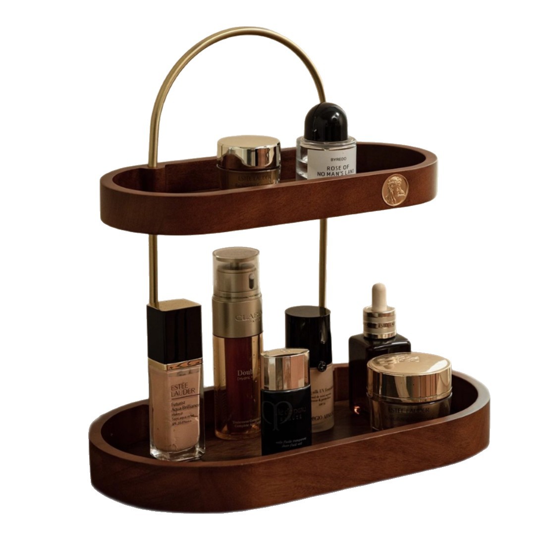 化粧品スキンケア収納香水棚二重黒胡桃木質実木高級感新中国式物置棚