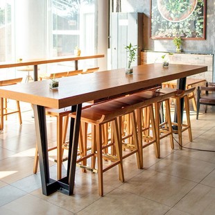 Vintage Milk Tea Shop Bar Chair Coffee Shop Bar Table and Chair Long Bar Table Solid Wood Leisure Bar Table High Chair Combination