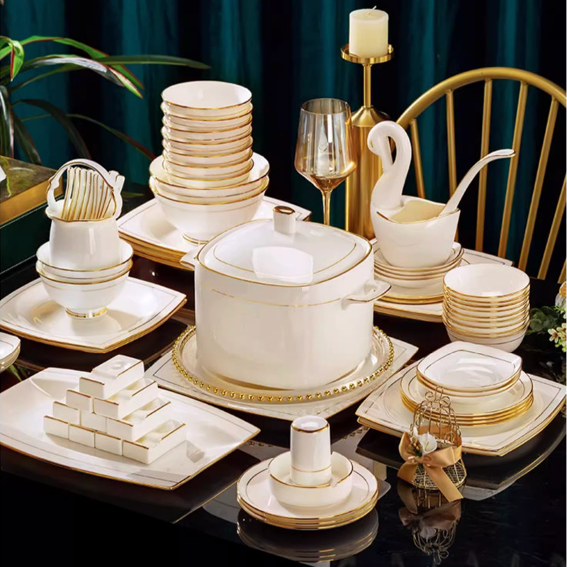 Jingdezhen Dish suit Household Advanced Sense Dish and Bowl Combination Modern Light Luxury Housewarming Wedding Gift Bone China Tableware Jingdezhen Dish suit Household Advanced Sense Dish and Bowl Combination Modern Light Luxury Housewarming Wedding Gift Bone China Tableware
