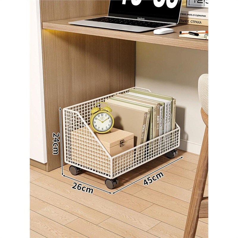 事務机のファイルの文房具の用品は棚の机の下で輪を持って移動する家庭用ワゴン車を持って神器を整理します。|undefined