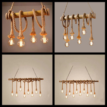 跨境工业风麻绳竹筒水管吊灯客餐咖啡厅过道卧创意服装店铺装饰灯