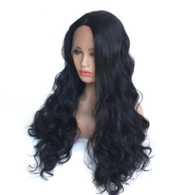 Estilo popular europeo y americano negro ondulado largo rizado fibra química de encaje medio mano tejida cubierta de cabeza LW0217