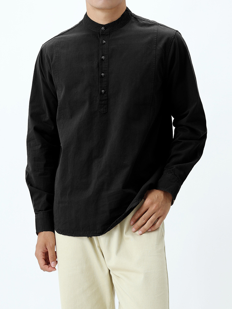 Nueva camisa de algodón chino de alta calidad Waffle Henry cuello camiseta de manga larga camiseta de hombre camiseta de base casual