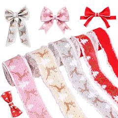 クロスボーダー新しいクリスマスベルベットエッジ模造リネンリボンクリスマスツリー DIY 装飾ホットスタンピングヘラジカリボンリボンギフト