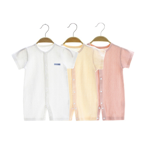 Newborn baby jumpsuit summer thin baby short-sleeved casual solid color clothes infant pajamas air-conditioned clothes