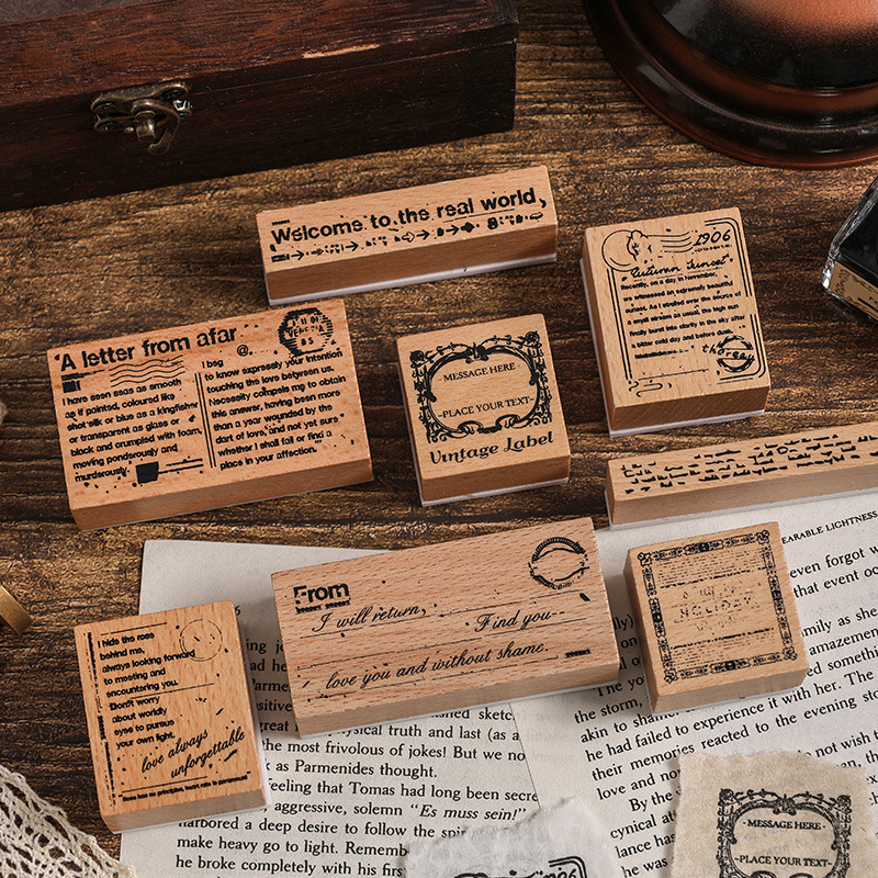 Sello de caja de madera de la serie de pista inglesa 8 piezas en el sistema retro Inglés combinación de sello de loto