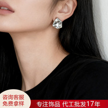 几何简约镶嵌白水晶耳环韩版时尚极光气质方糖水晶项链可调节戒指