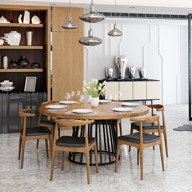 Hotpot industrial mesa de comedor de madera sólida mesa de comedor de madera nórdica mesa de comedor de hierro forjado mesa de comedor caja de comedor mesa de comedor redonda