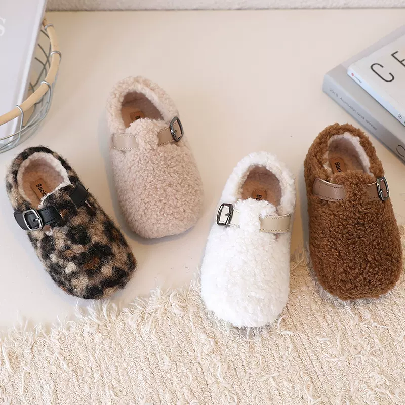 韩版加绒儿童棉鞋洋气小女孩外出穿毛毛鞋2025冬季男童豆豆鞋百搭