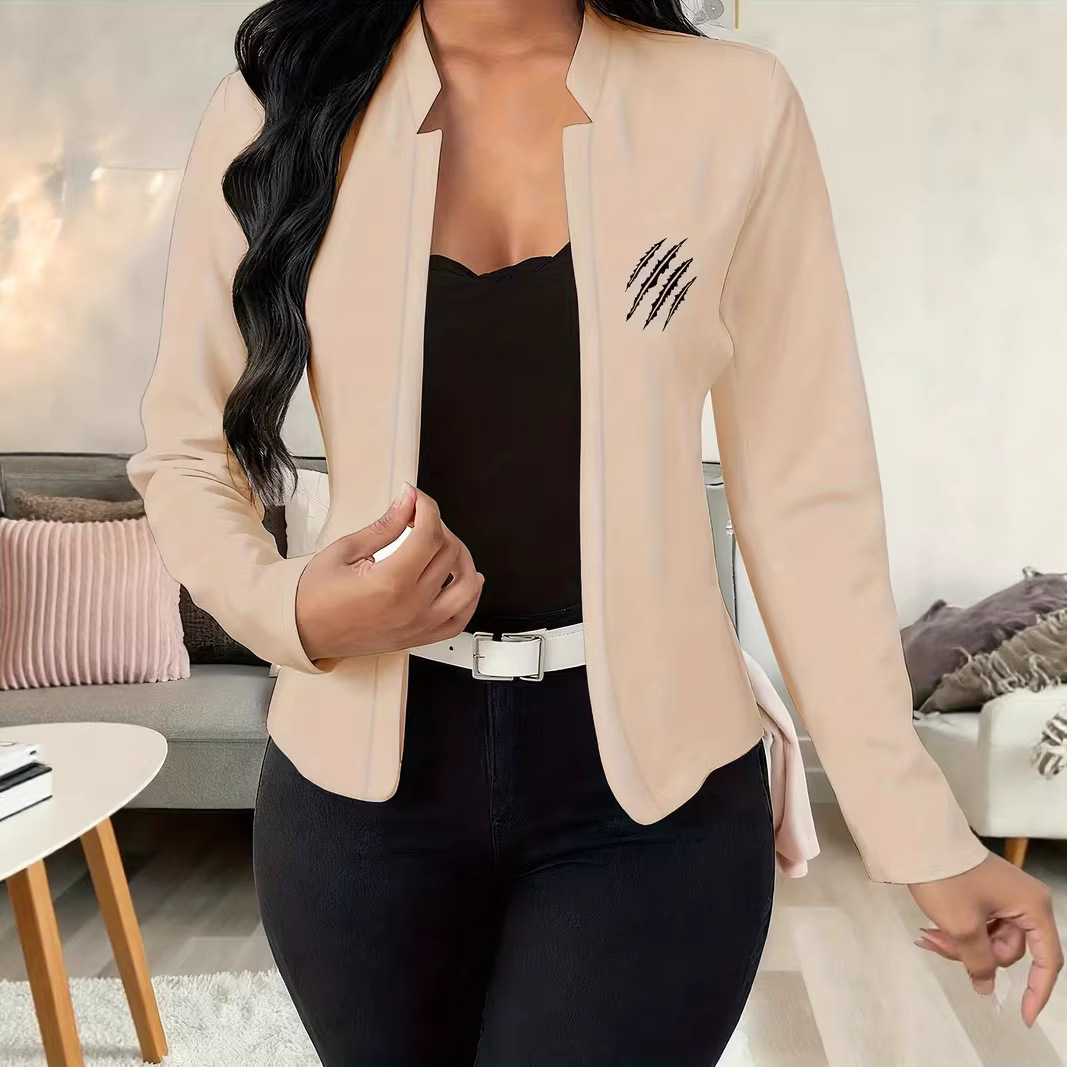 Women's Slim Fit Long Sleeve Cardigan Blazer European American Style Casual Autumn Fashion Print Coat 9001_ecoleips.com