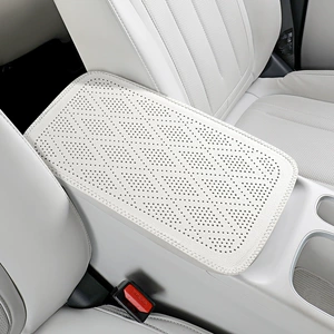 Diamond-pattern perforated car armrest box pad, leather armrest box protective cover, universal car central armrest heightening pad