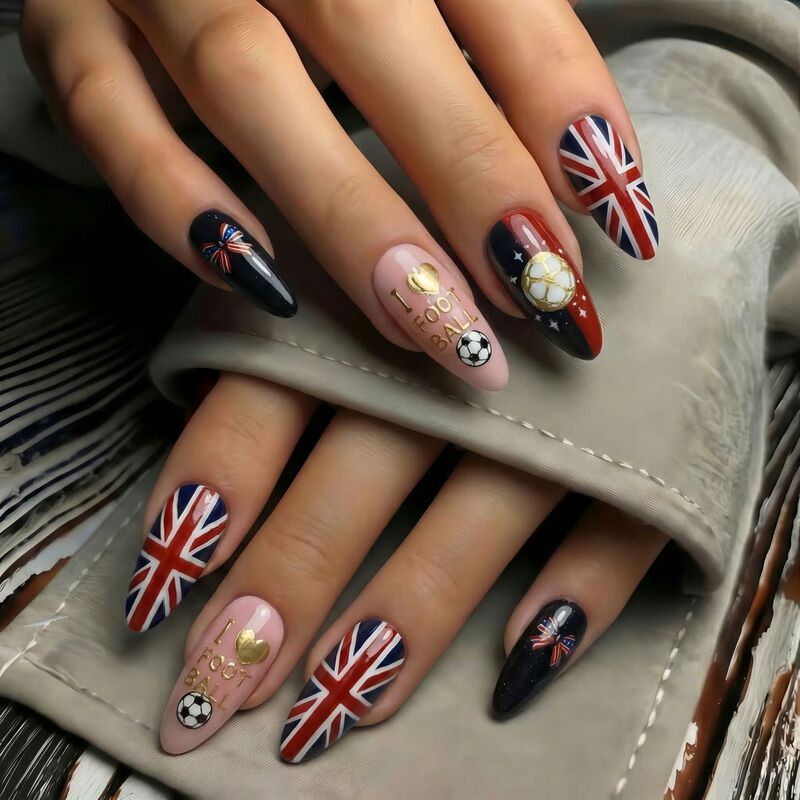 3D Gold-Plated World Cup Almond Nail Football Theme Wearable Nails Glossy Fake Nails Full Cover Nail Art Stickers Sj-05 3D Gold-Plated World Cup Almond Nail Football Theme Wearable Nails Glossy Fake Nails Full Cover Nail Art Stickers Sj-05