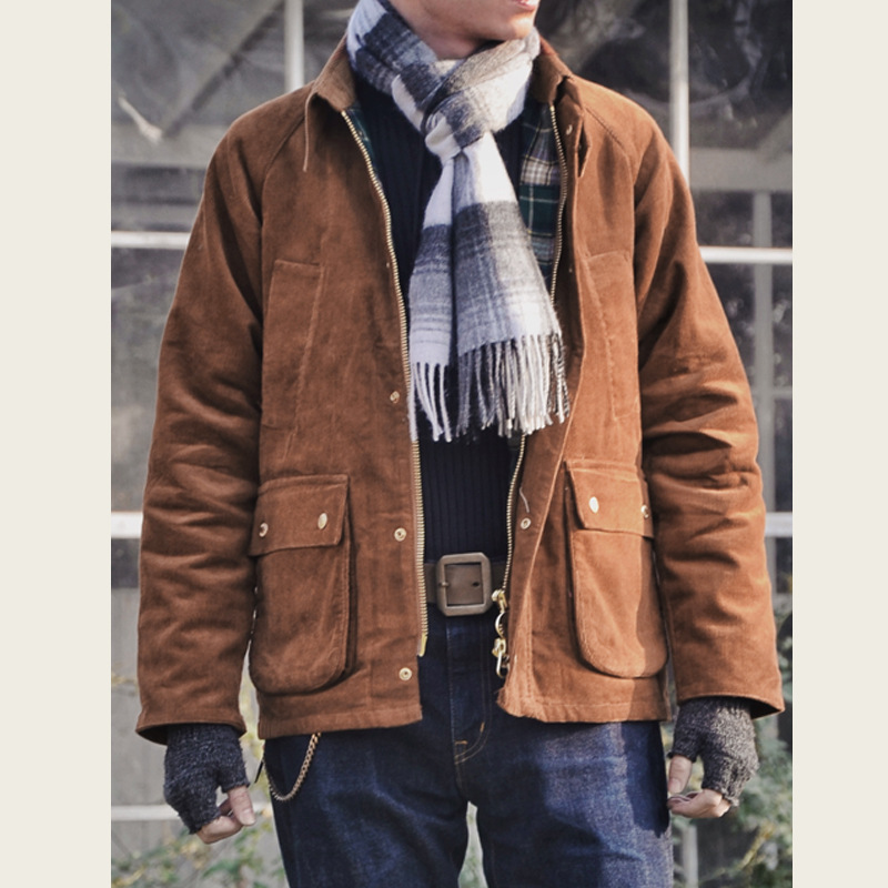 Otoño e Invierno ameikaji caza chaqueta de pana de los hombres de solapa engrosada multi-Bolsa de ropa de trabajo de color sólido capa superior al por mayor