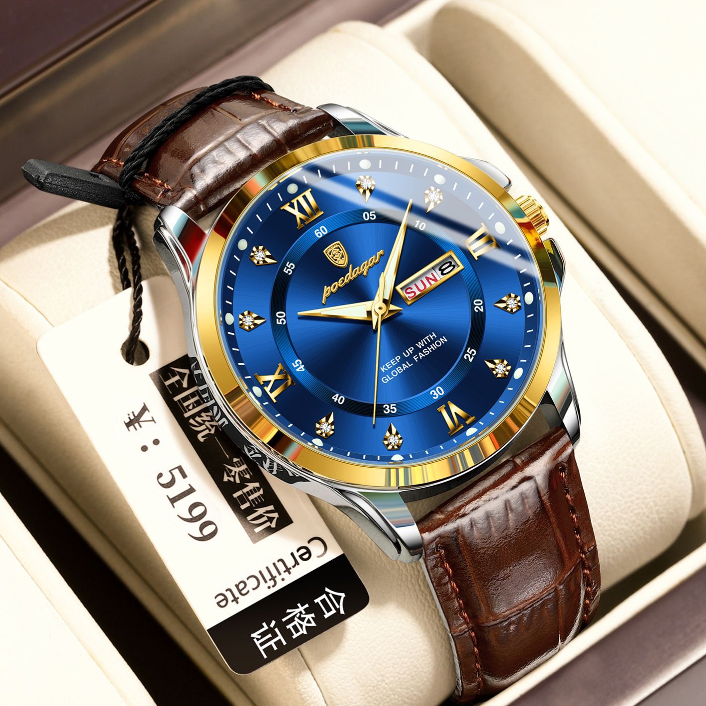 Swiss Brand Belt Men's Watch Male Student Luxury Waterproof Watch Live Broadcast Foreign Trade Hot Model Dropshipping