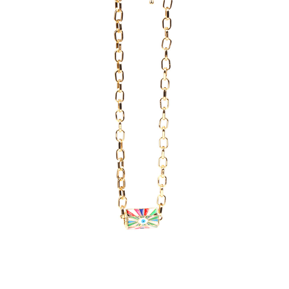 Devilu0027s Eye Copper Drip Necklace Female Ins Hip Hop Tide Gold Plated Thick Chain Clavicle Chain 