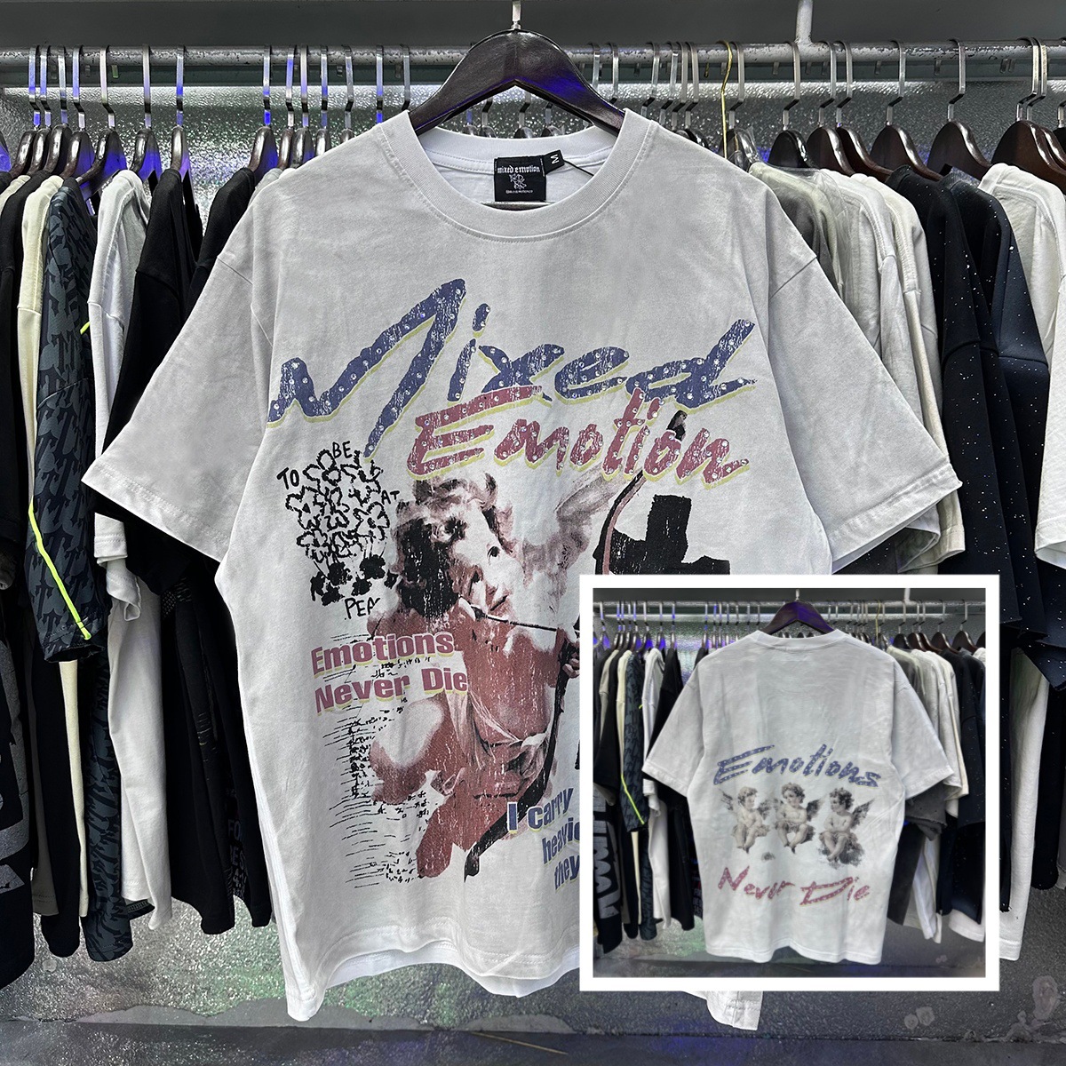 Mixed Emotion Emotions Never Die Cherub Graphic T-shirt Washed White