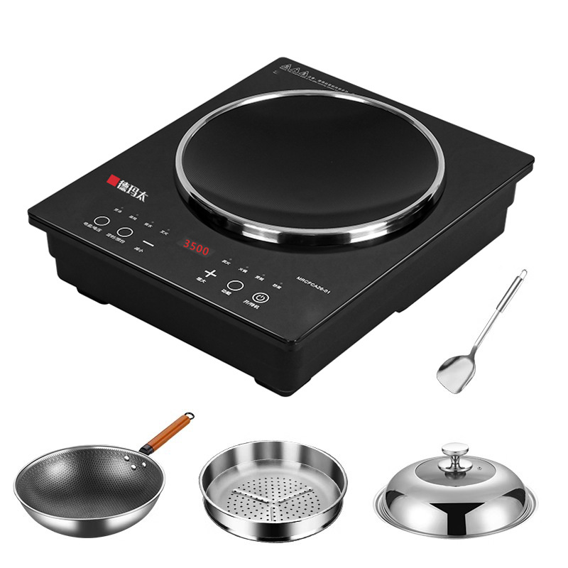 Dematai-cocina de inducción integrada para el hogar, nuevo juego completo de 3500W con olla, estufa de batería cóncava de alta potencia