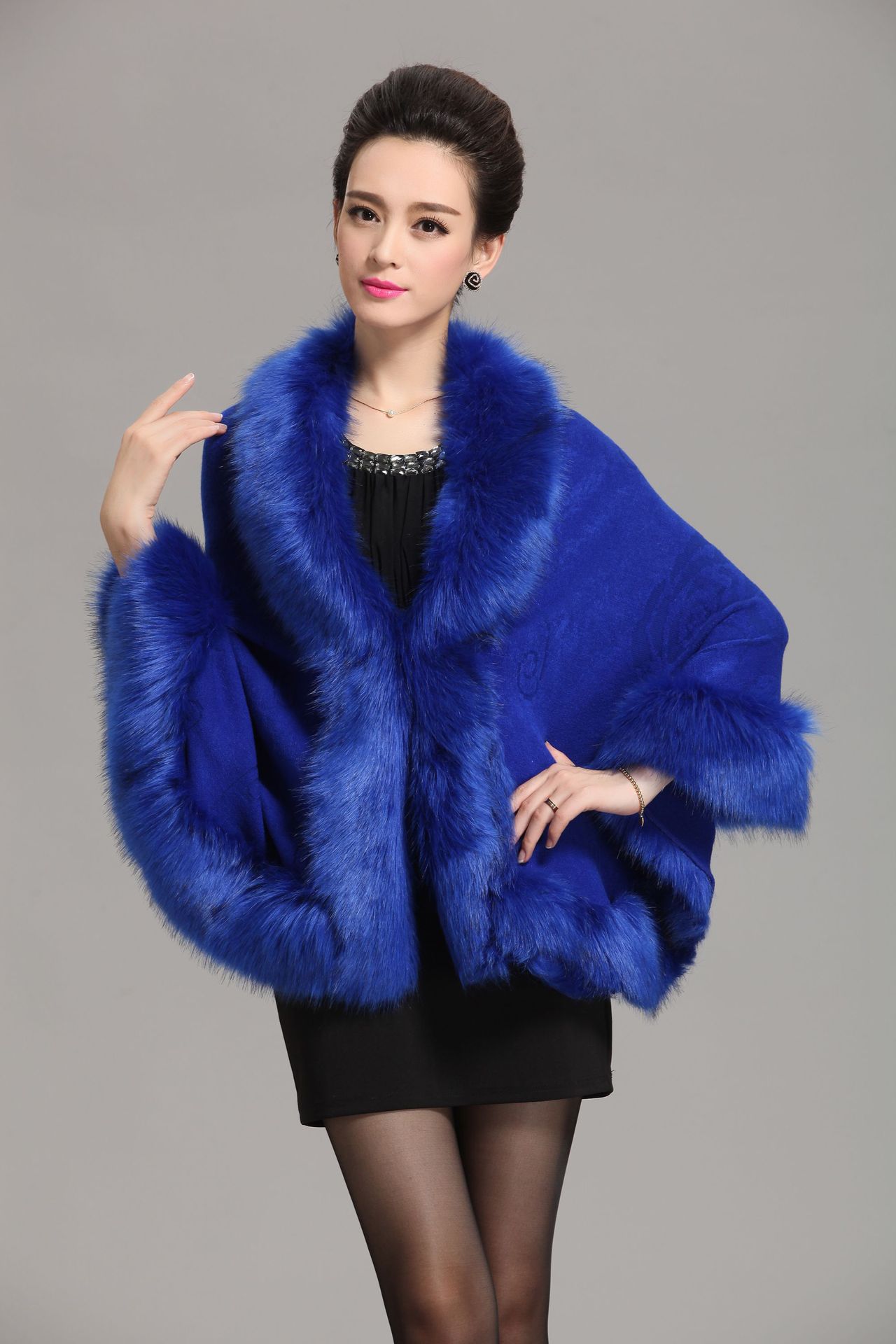 new  fox fur shawl cape large size women's knitted cardigan jacket_voghion.com