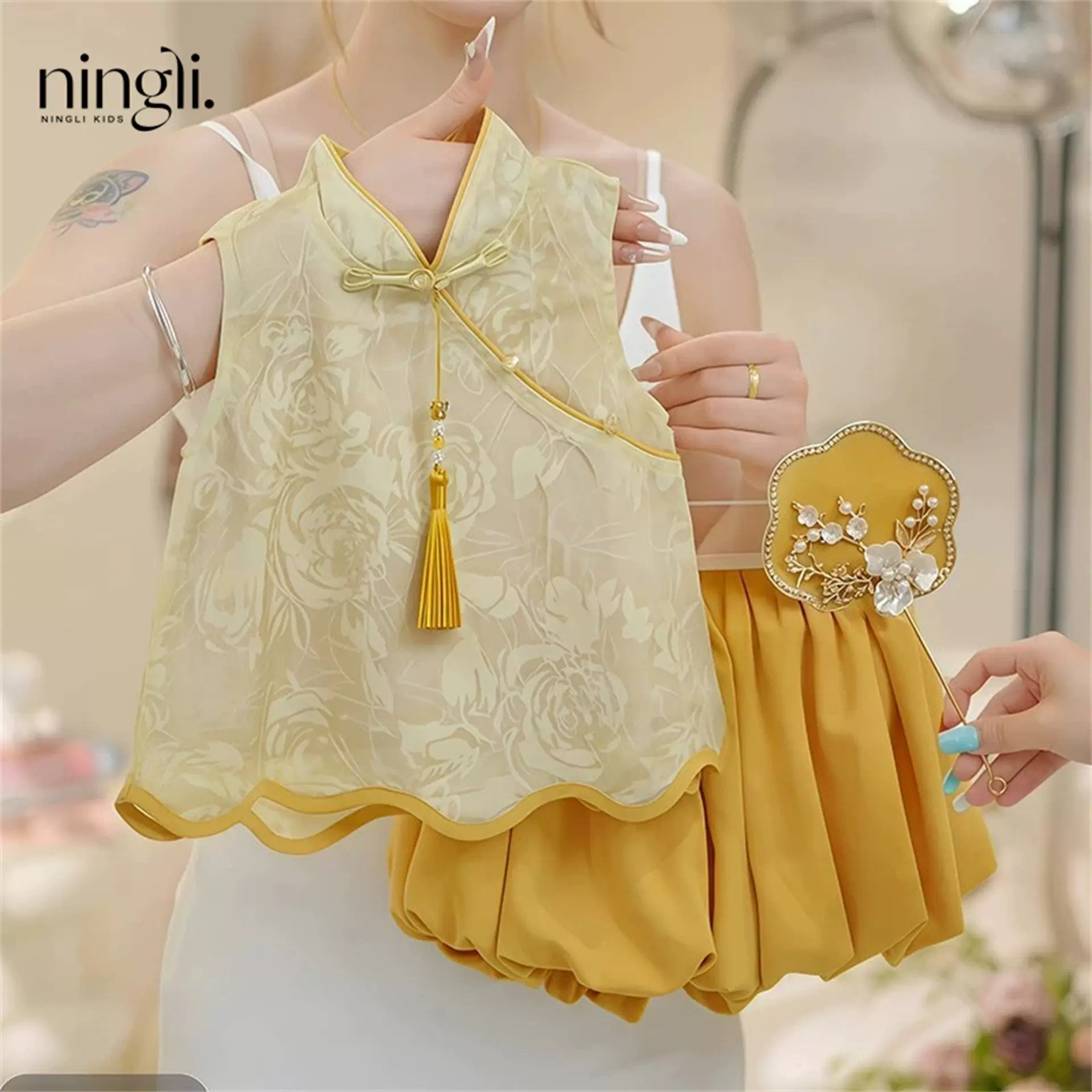 柠里女童国风套装夏季新款女宝宝巨好看新中式夏装儿童汉服两件套