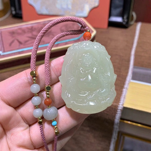 Jin Yu Tang Xinjiang Hetian Jade Maitreya Buddha Ice Oil Clear Color Elegant and Elegant, Elegant and Elegant, Elegant and Carved Smiling Buddha with Big Ears and Double Hanging