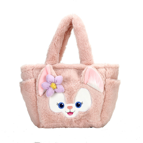 Cute Plush Bag for Girls, 2024 New Arrival: Strawberry Bear, Pikachu, and Lina Bell Cartoon Design, Perfect for Students to Carry Lunch Boxes