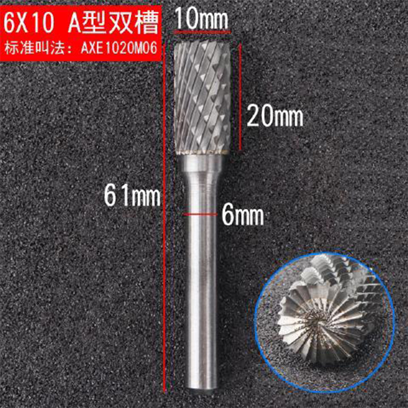 Cilíndrico de acero de tungsteno cabeza de molienda de aleación dura archivo rotativo de metal de molienda de soldadura ranurada cicatriz pulido fresa 6mm mango