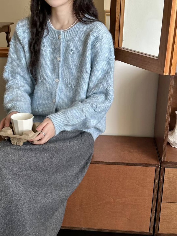 秋冬新款日系复古重工立体花朵针织开衫女温柔风宽松显瘦毛衣外套|undefined
