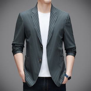 Suit Men 2025 New Casual Small Suit Slim Wedding Dress Formal Stripesd High Quality Youth Jacket Men