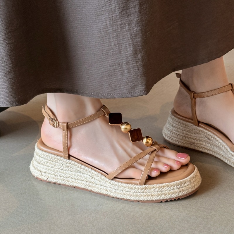 Summer leather straw fashionable comfortable sandals open toe…