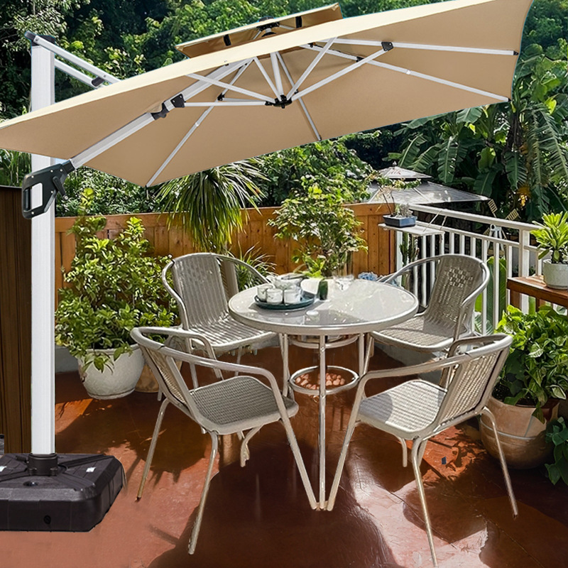 의자 4개 + 80CM 유리 원형 테이블 + 2.5m 우산