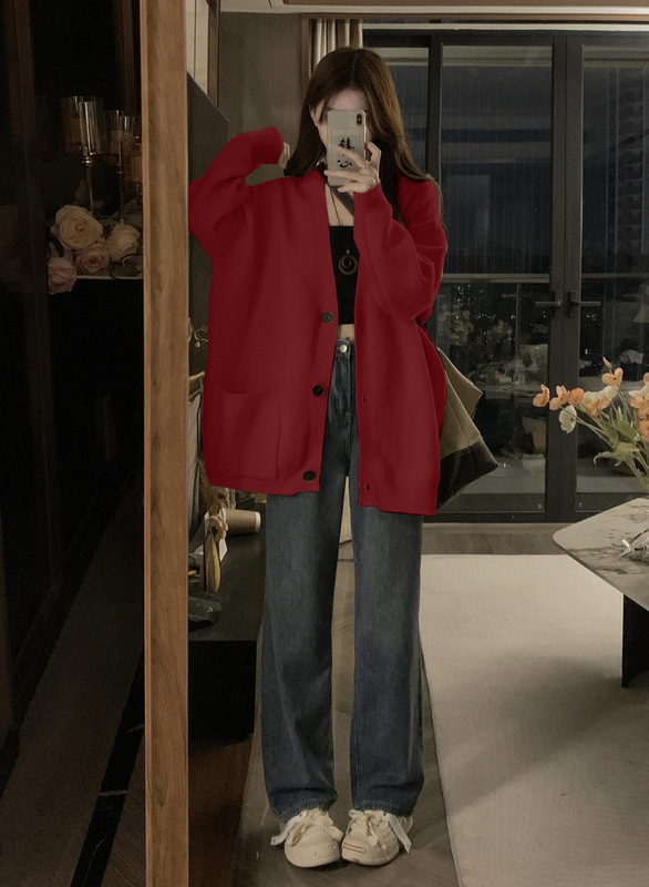 慵懒风毛衣女秋冬2025新款上衣宽松显瘦百搭领针织开衫外套|undefined