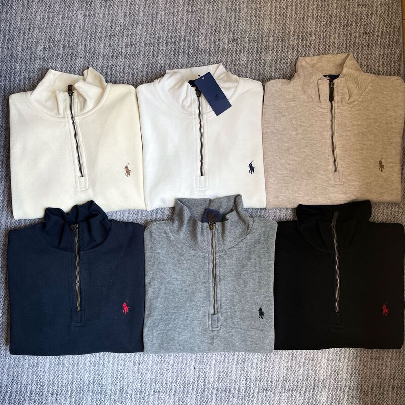 PL Foreign Trade high quality Sweep Code American Long Sleeve Polo Half Zipper Lapel Loose All-match Sweat