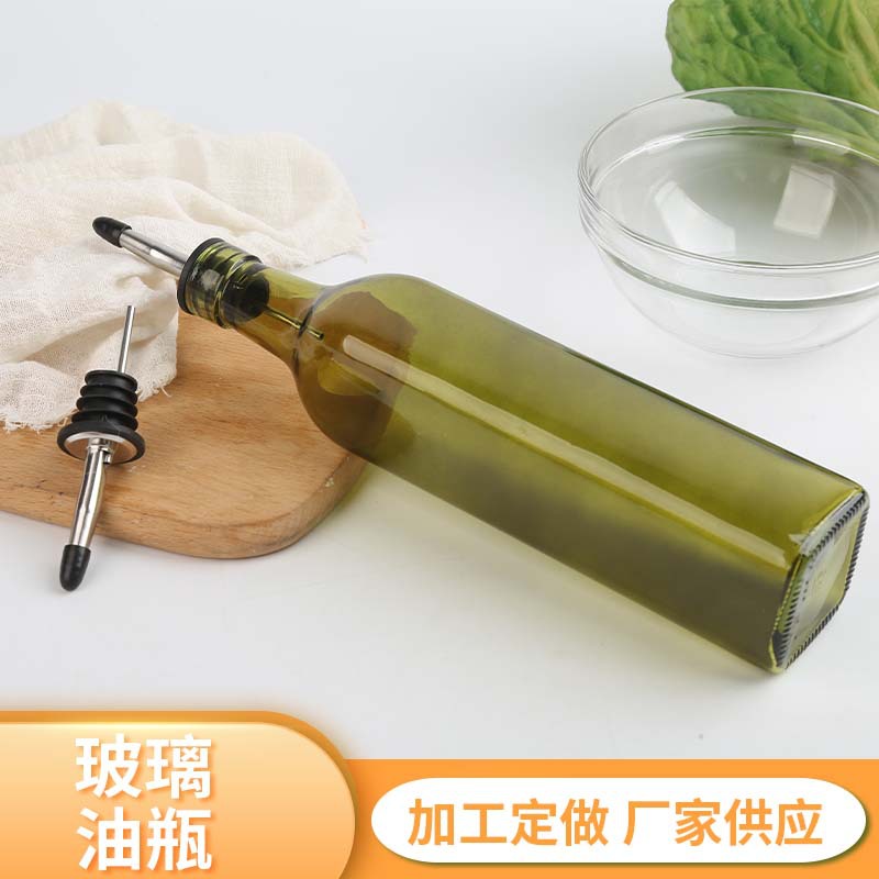 厂家现货玻璃油瓶500ml透明墨绿色橄榄油壶家用厨房料酒酱油醋瓶