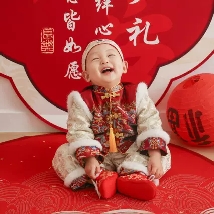 冬季新品宝宝唐装周岁礼服男童抓周拜年服中式儿童新年礼服