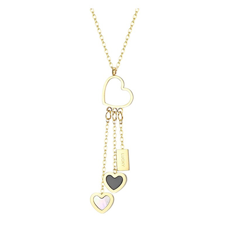 Estilo coreano popular LUCKY en forma de corazón collar de acero de titanio dulce lindo melocotón corazón colgante collar