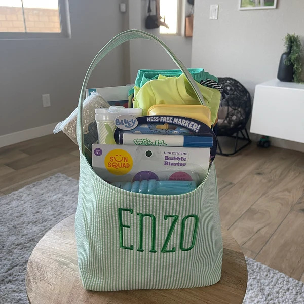 etsy personalized easter basket seersucker vintage rabbit ears decorative basket embroidered name tote basket