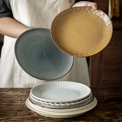 High-looking plate, retro ceramic Japanese-style flat plate, salad plate, fruit plate, home wholesale plate