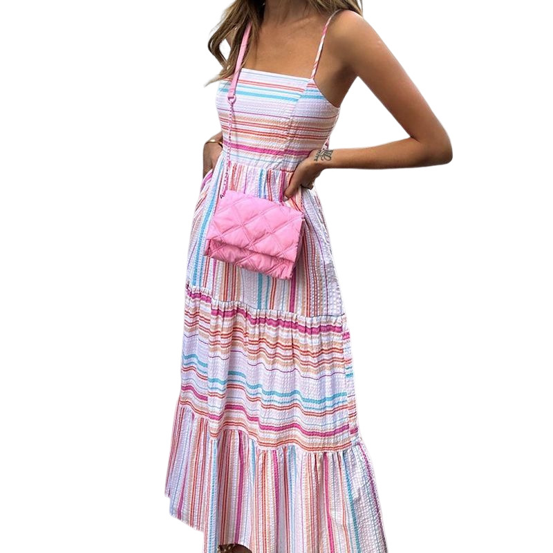 Women's A-line Skirt Elegant Collarless Printing Long Sleeve Stripe Midi Dress Daily display picture 4