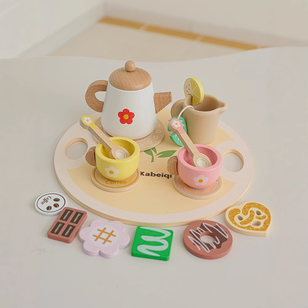 Juego de té de la tarde aristocrático real danés de simulación de madera para niños Juego de juegos educativos interactivos para padres e hijos