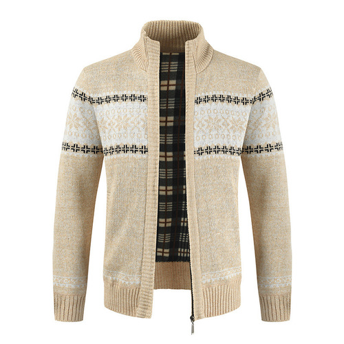 European and American autumn and winter sweaters, men's zipper jacquard figure-fitting stand-neck sweater, fashionable casual coat, knitted cardigan, men
