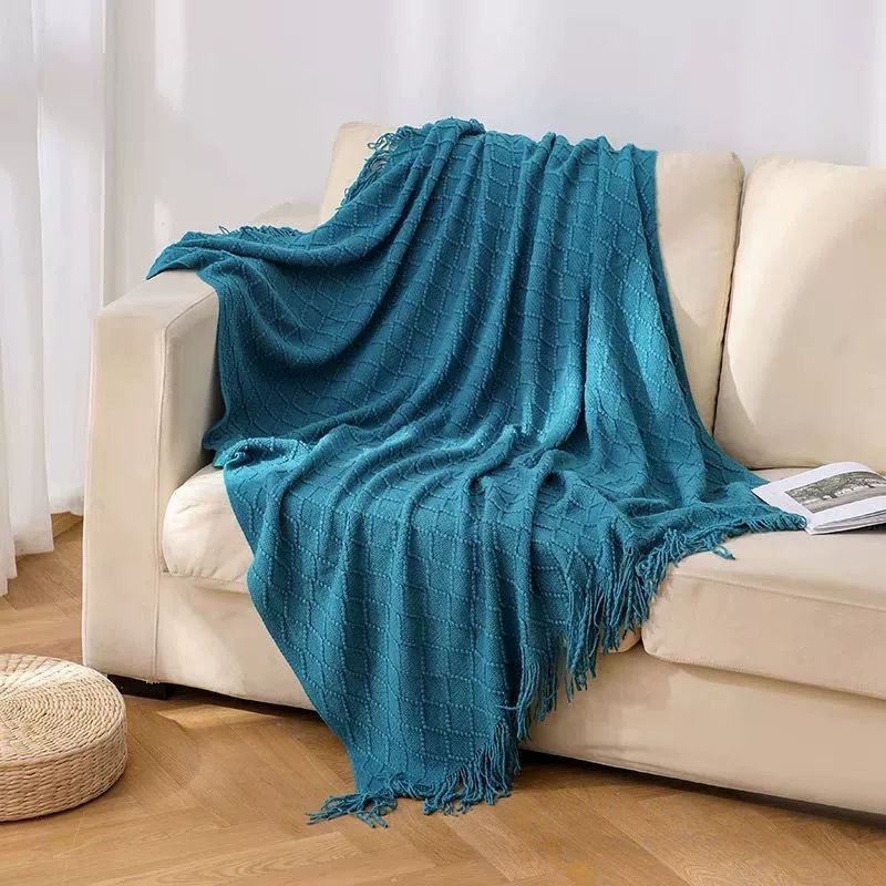 Вязаный плед в ретро‑стиле с кистями, чехол 45×45 см, пледы 130×170 и 130×230 см