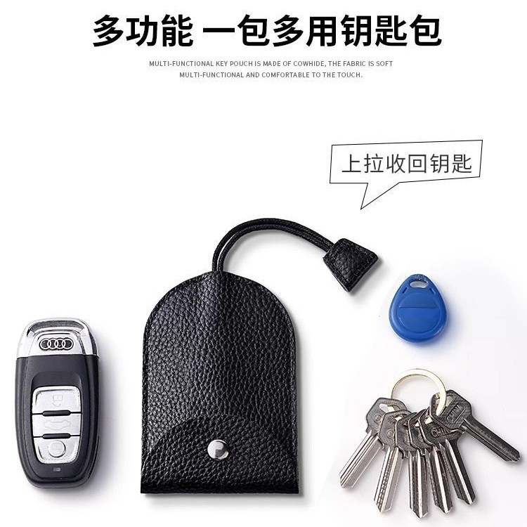 Litchi-Pattern Multifunctional Key Case, Pull-Out Mini Compact Simple Key Holder, Large Capacity, Universal for Men and Women's Car Keys
