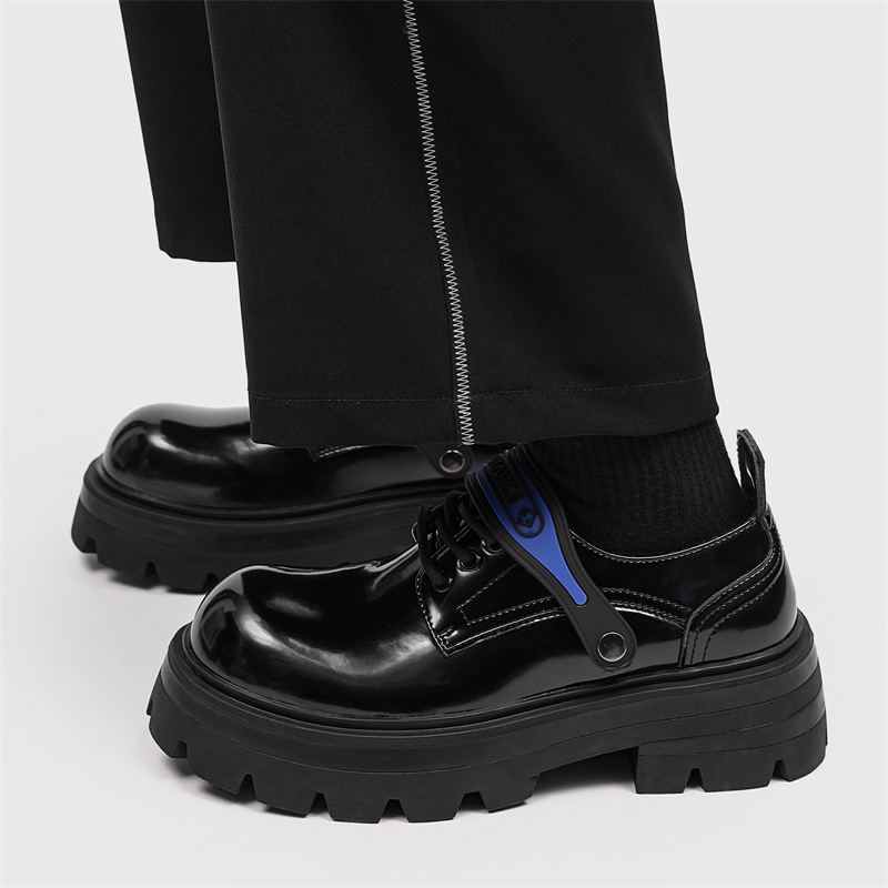 Scarpe Derby da uomo in pelle con punta tonda e suola spessa, stile britannico estivo, ShoeVault_voghion.com