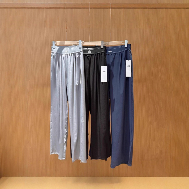 In-Stock Aio Yoga High-Waisted Quick-Dry Long Pants for Women with Lettered Woven Waistband, Loose Fit, Slimming, Versatile Straight-Leg Wide-Leg Pants