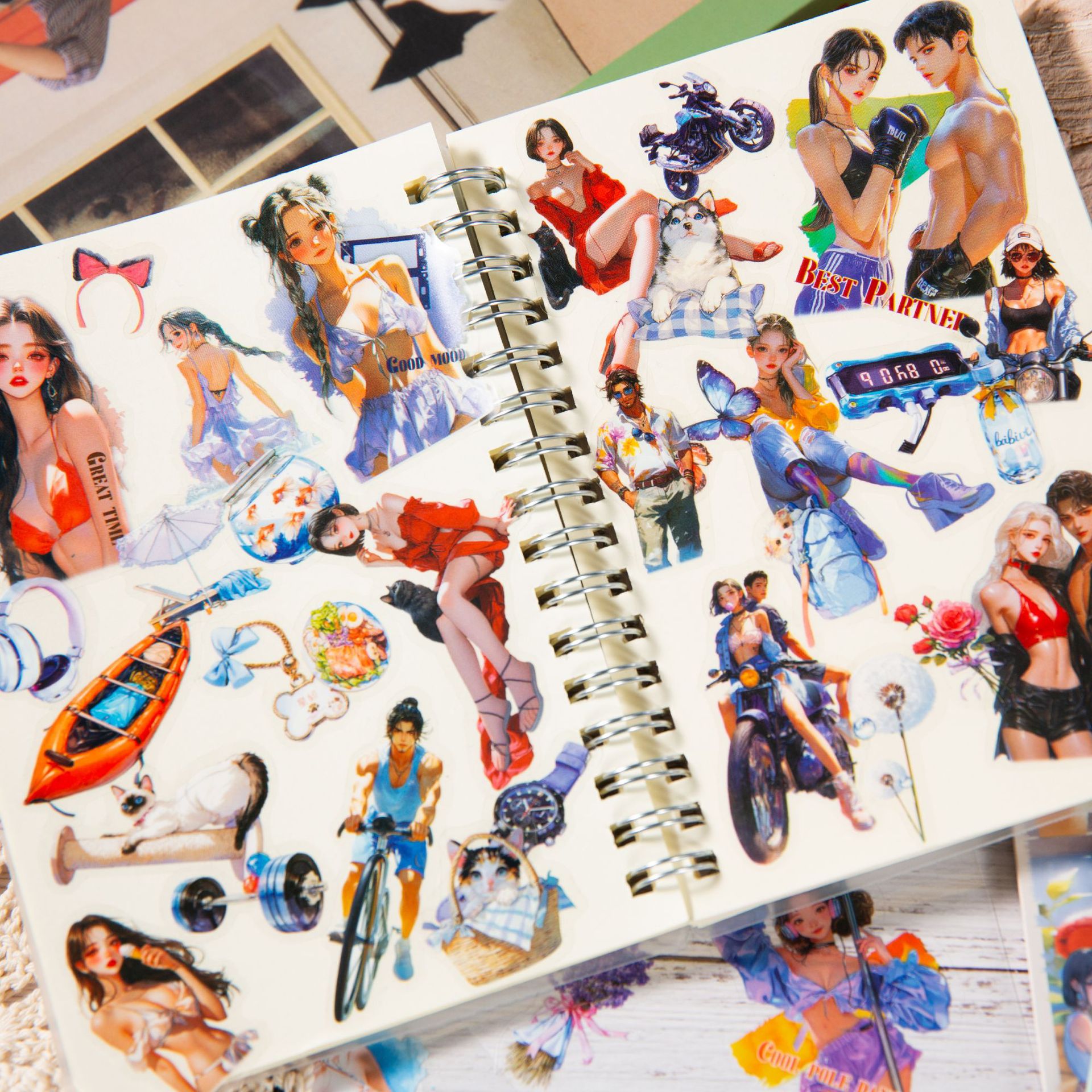 다크팬텀 PET 스티커북 도시남녀 활력일상시리즈 캐릭터 핸드북 소재 스티커 20장 4종